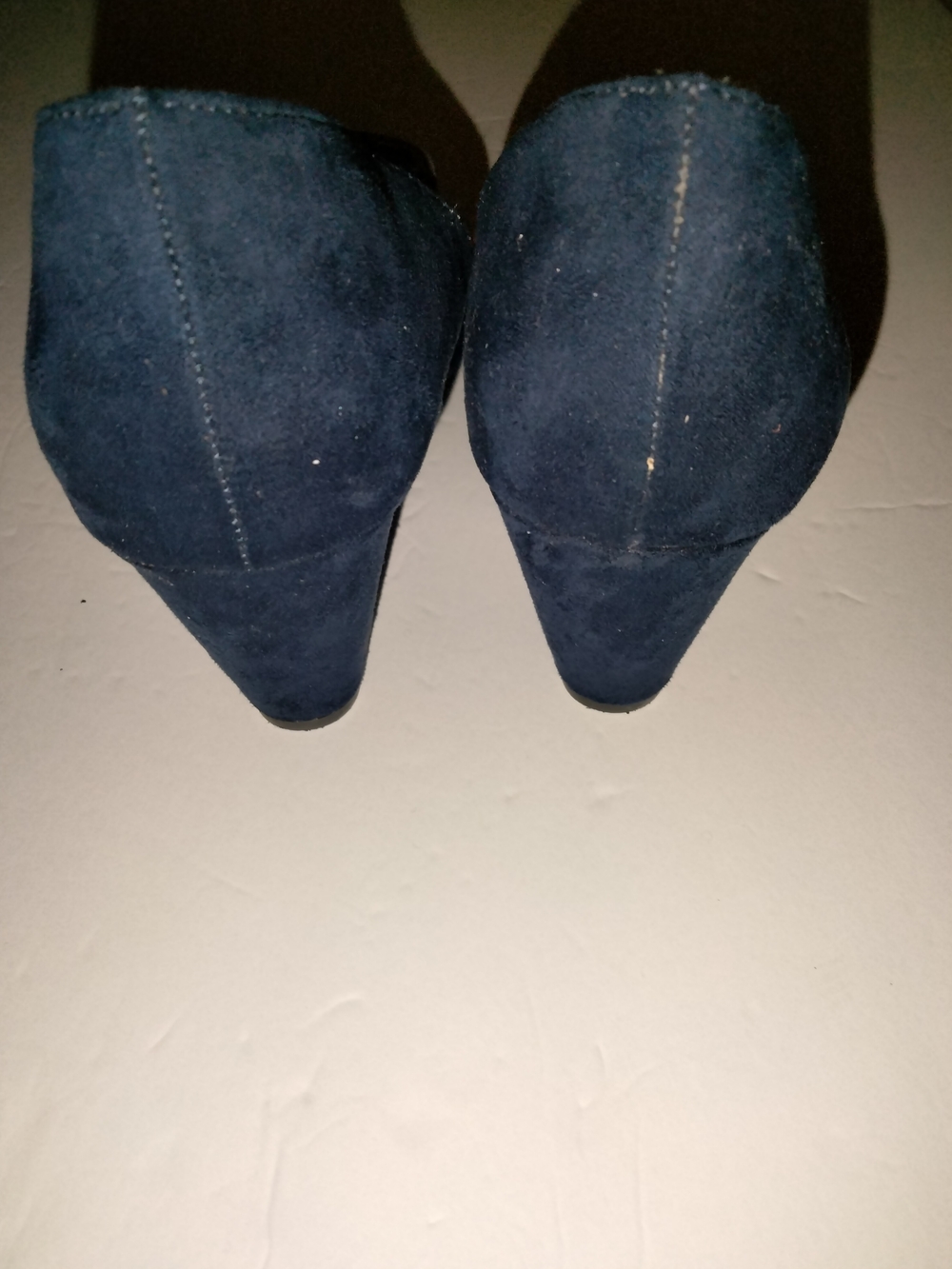Xappeal (Size 8) Navy Blue Faux Suede Accent Buckle Classic Slip-on Wedge Heels - Picture 6 of 7